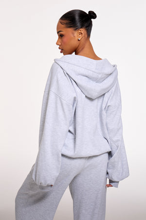 Kaiia Chrome Logo Premium Interlock Oversized Zip Through Hoodie Light Grey Marl