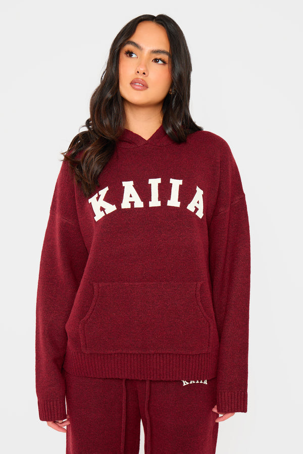 Kaiia Knit Oversized Hoodie Burgundy