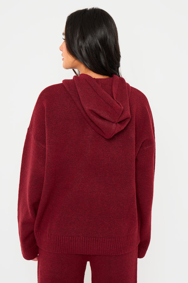 Kaiia Knit Oversized Hoodie Burgundy