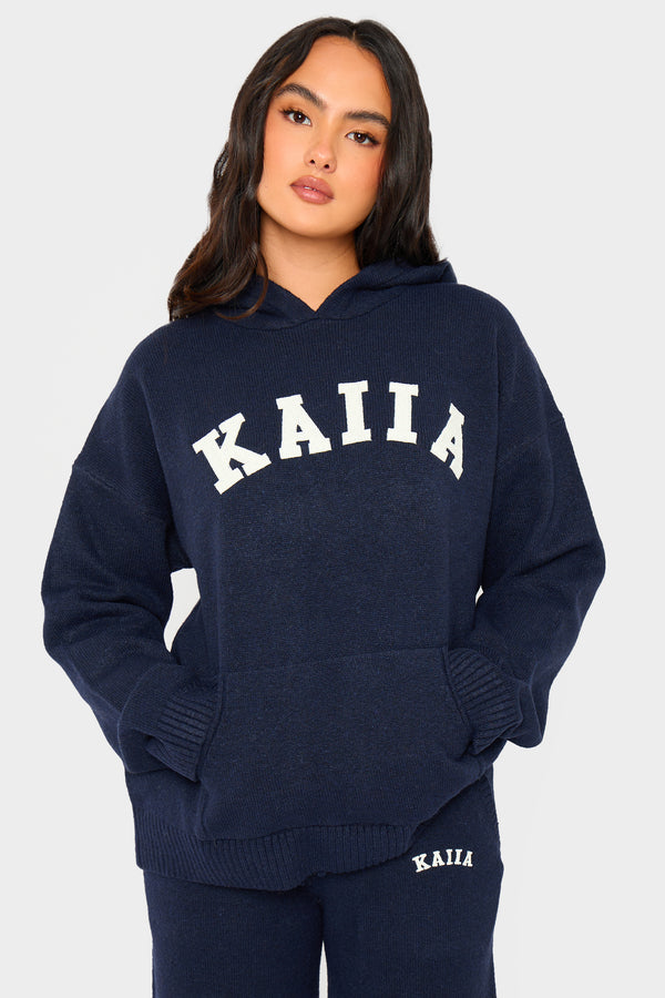 Kaiia Knit Oversized Hoodie Navy