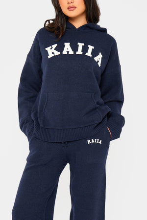 Kaiia Knit Oversized Hoodie Navy
