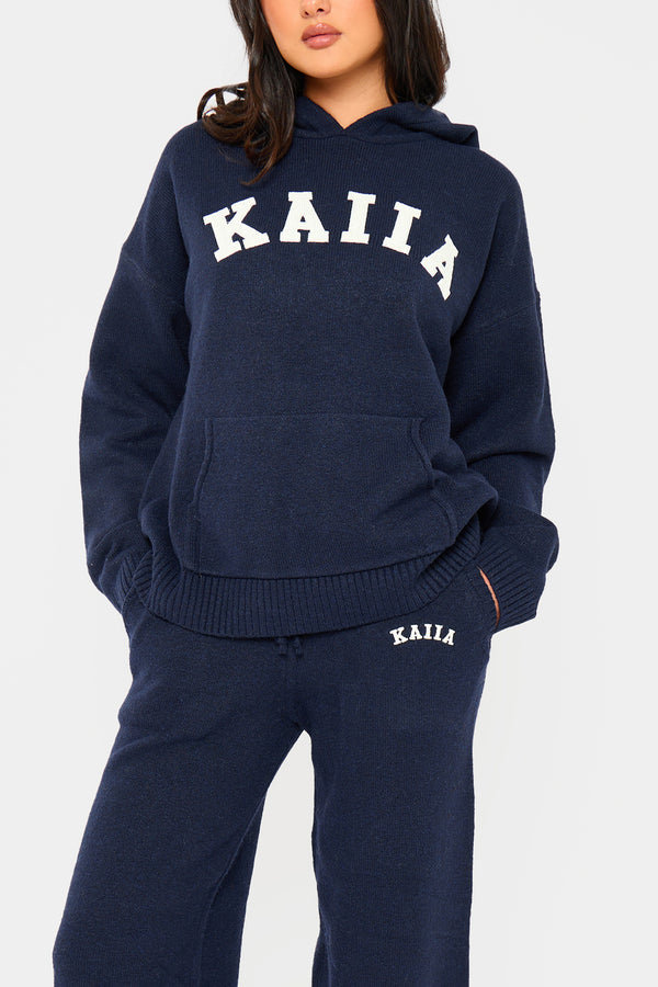 Kaiia Knit Oversized Hoodie Navy