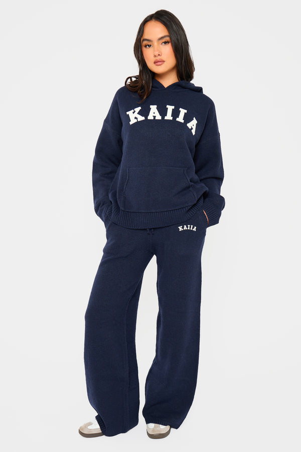 Kaiia Knit Oversized Hoodie Navy