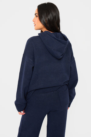 Kaiia Knit Oversized Hoodie Navy