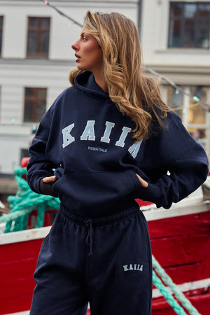 Kaiia Essentials Slogan Oversized Hoodie Navy & Baby Blue