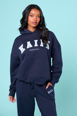 Kaiia Essentials Slogan Oversized Hoodie Navy & Baby Blue