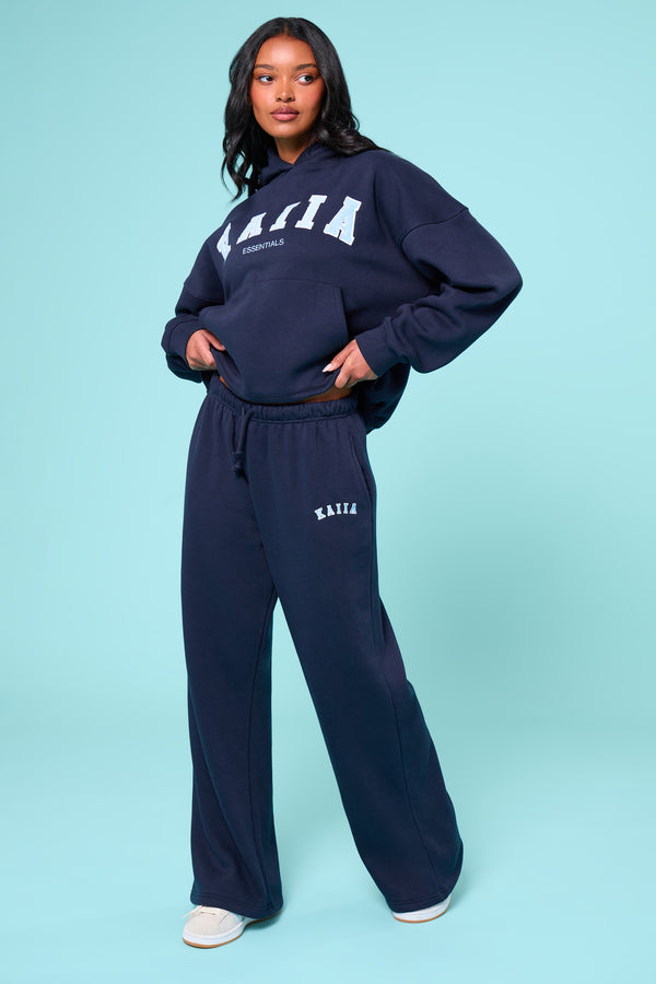 Kaiia Essentials Slogan Oversized Hoodie Navy & Baby Blue