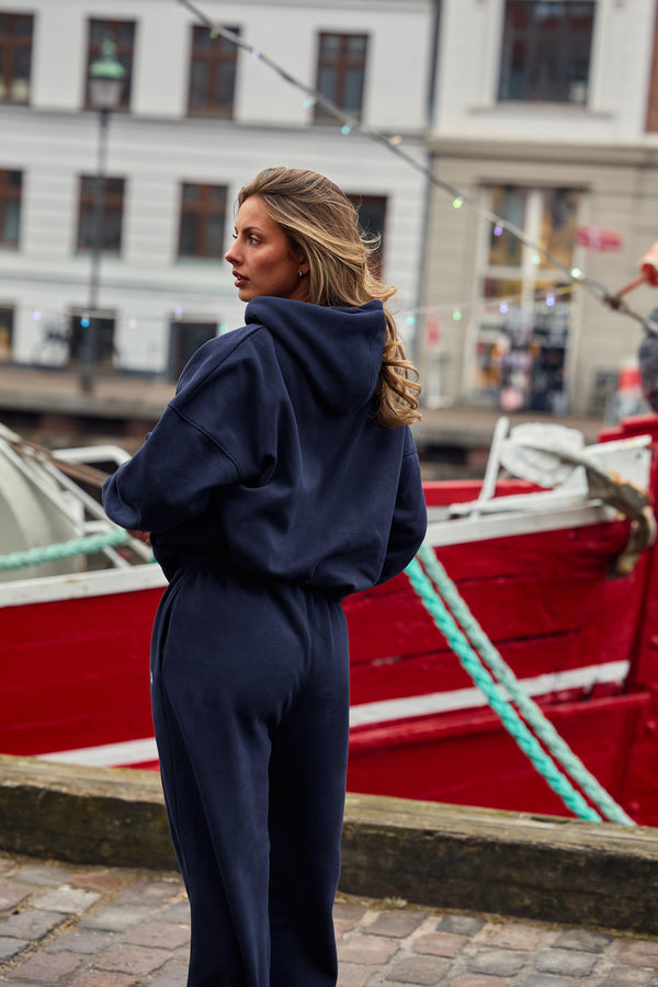 Kaiia Essentials Slogan Oversized Hoodie Navy & Baby Blue