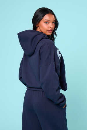 Kaiia Essentials Slogan Oversized Hoodie Navy & Baby Blue