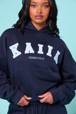 Kaiia Essentials Slogan Oversized Hoodie Navy & Baby Blue