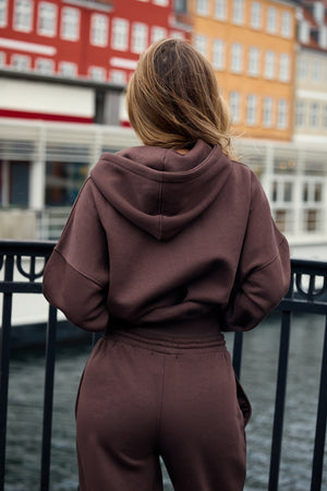Kaiia Oversized Zip Through Hoodie Bitter Chocolate
