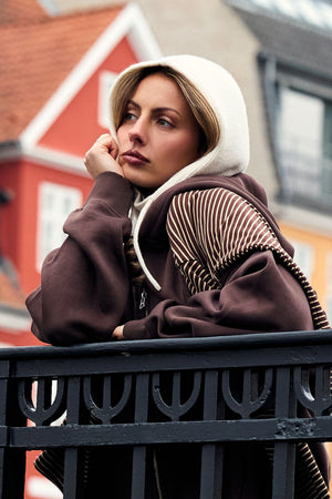 Kaiia Oversized Zip Through Hoodie Bitter Chocolate