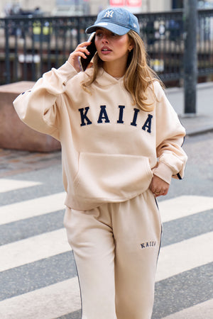 Kaiia Essentials Side Stripe Oversized Hoodie Cream & Navy