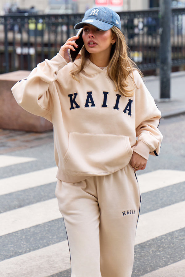Kaiia Essentials Side Stripe Oversized Hoodie Cream & Navy