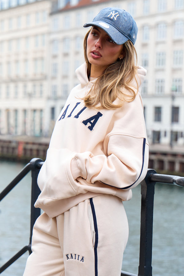 Kaiia Essentials Side Stripe Oversized Hoodie Cream & Navy