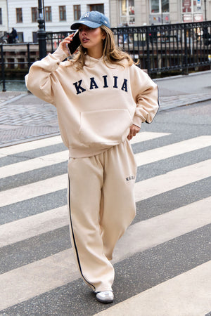Kaiia Essentials Side Stripe Oversized Hoodie Cream & Navy