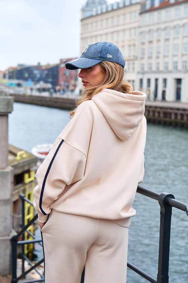 Kaiia Essentials Side Stripe Oversized Hoodie Cream & Navy