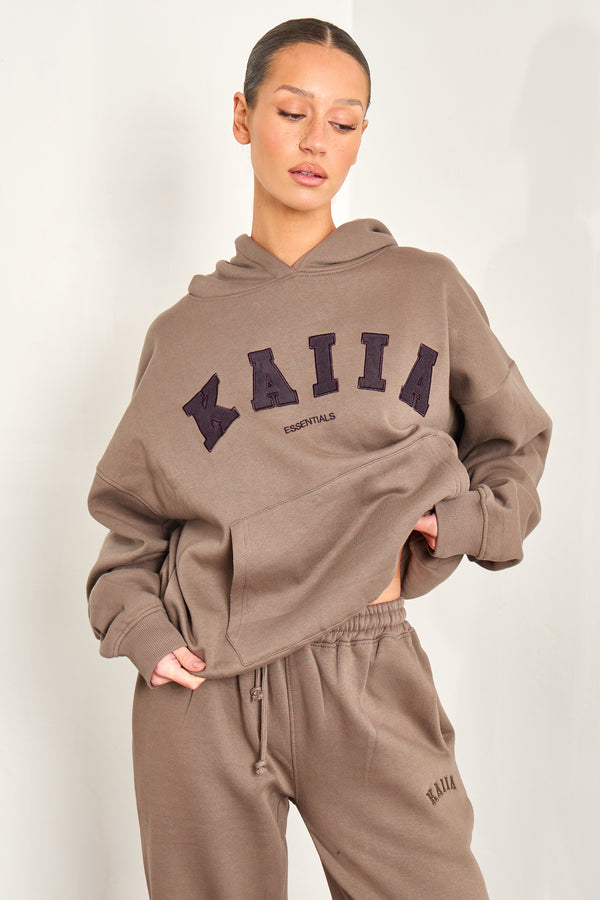 Kaiia Essentials Slogan Oversized Hoodie Biscuit