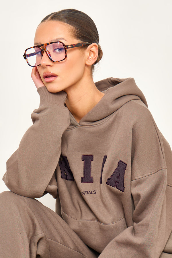 Kaiia Essentials Slogan Oversized Hoodie Biscuit