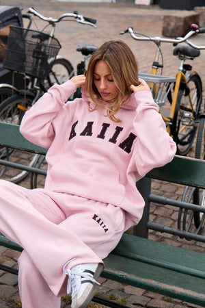 Kaiia Essentials Slogan Oversized Hoodie Pink Chai & Bitter Chocolate