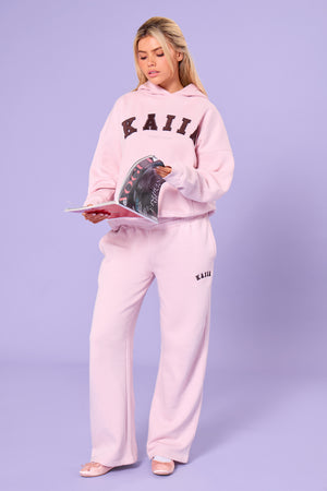 Kaiia Essentials Slogan Oversized Hoodie Pink Chai & Bitter Chocolate