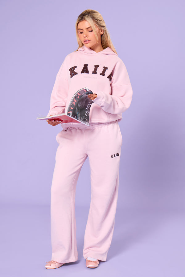 Kaiia Essentials Slogan Oversized Hoodie Pink Chai & Bitter Chocolate