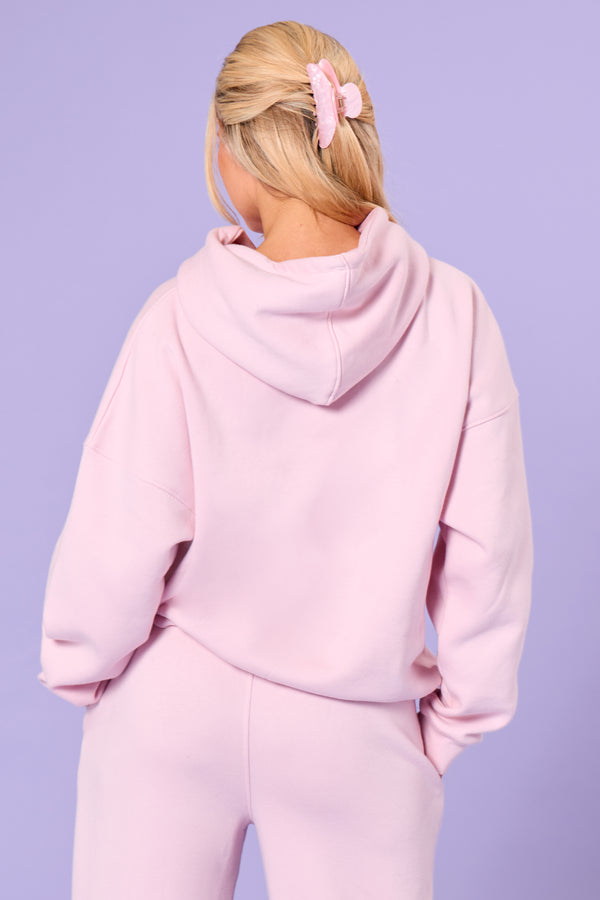 Kaiia Essentials Slogan Oversized Hoodie Pink Chai & Bitter Chocolate