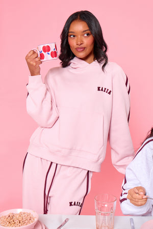 Kaiia Sport Side Stripe Oversized Hoodie Pink Chai & Burgundy