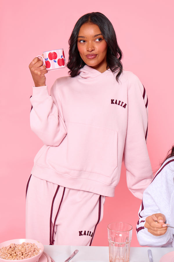 Kaiia Sport Side Stripe Oversized Hoodie Pink Chai & Burgundy