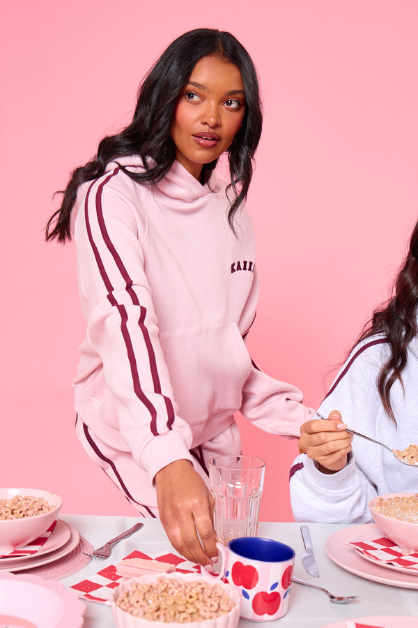 Kaiia Sport Side Stripe Oversized Hoodie Pink Chai & Burgundy