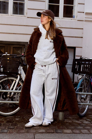 Kaiia Sport Side Stripe Oversized Hoodie Light Grey Marl & Burgundy