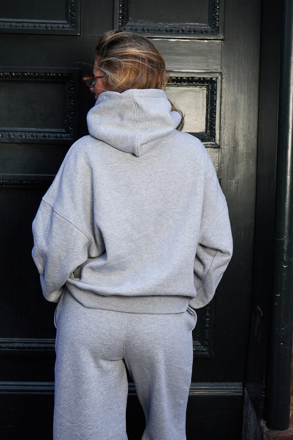 Kaiia Slogan Oversized Hoodie Mid Grey Marl & Stone