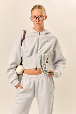 Kaiia Chrome Logo Corset Zip Through Hoodie Light Grey Marl