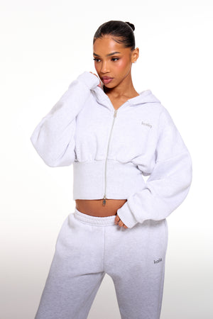 Kaiia Chrome Logo Corset Zip Through Hoodie Light Grey Marl