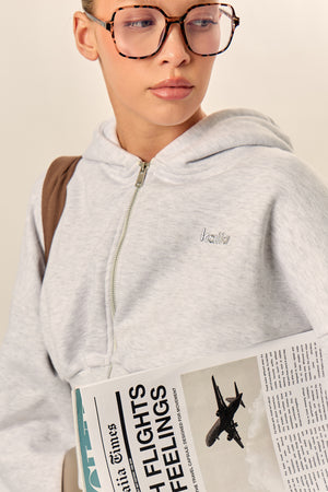 Kaiia Chrome Logo Corset Zip Through Hoodie Light Grey Marl