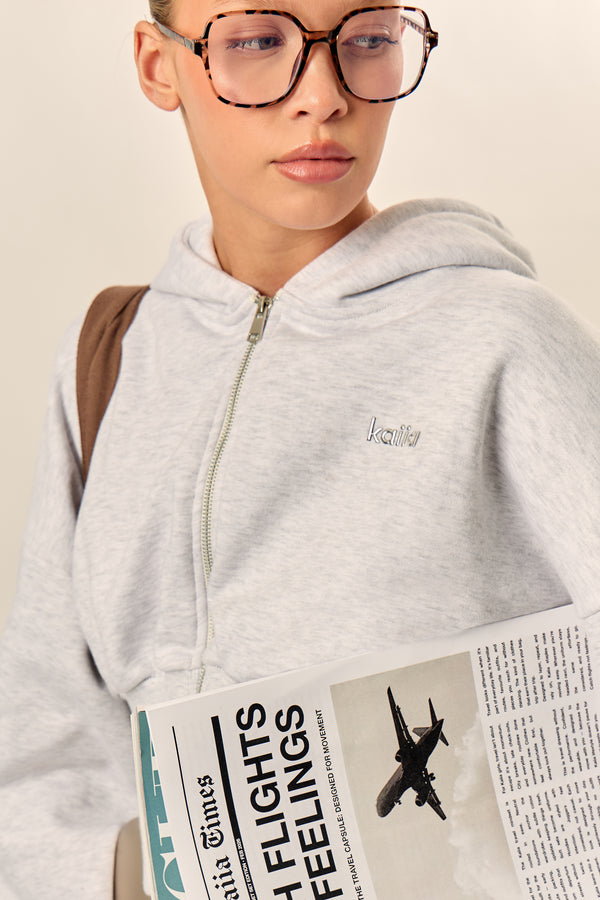 Kaiia Chrome Logo Corset Zip Through Hoodie Light Grey Marl