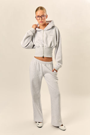 Kaiia Chrome Logo Corset Zip Through Hoodie Light Grey Marl