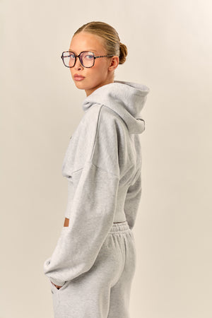 Kaiia Chrome Logo Corset Zip Through Hoodie Light Grey Marl