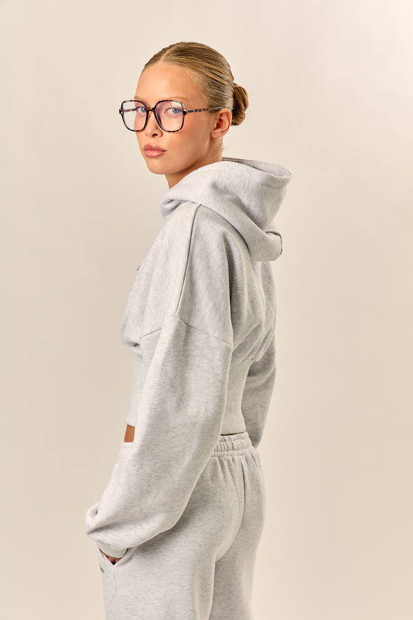 Kaiia Chrome Logo Corset Zip Through Hoodie Light Grey Marl