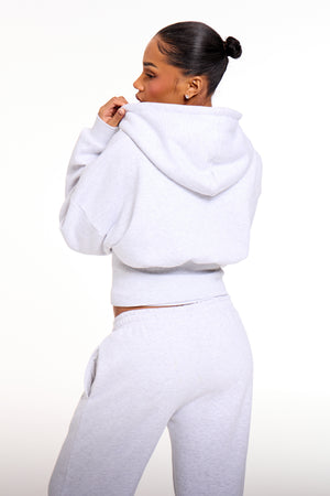 Kaiia Chrome Logo Corset Zip Through Hoodie Light Grey Marl