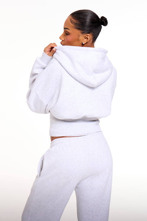 Kaiia Chrome Logo Corset Zip Through Hoodie Light Grey Marl