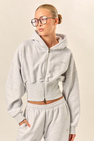 Kaiia Chrome Logo Corset Zip Through Hoodie Light Grey Marl
