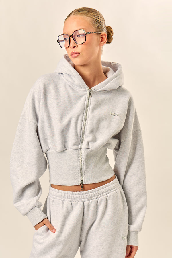 Kaiia Chrome Logo Corset Zip Through Hoodie Light Grey Marl