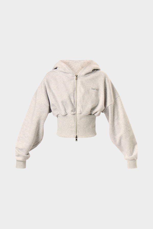 Kaiia Chrome Logo Corset Zip Through Hoodie Light Grey Marl