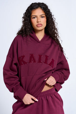 Kaiia Slogan Oversized Hoodie Deep Burgundy