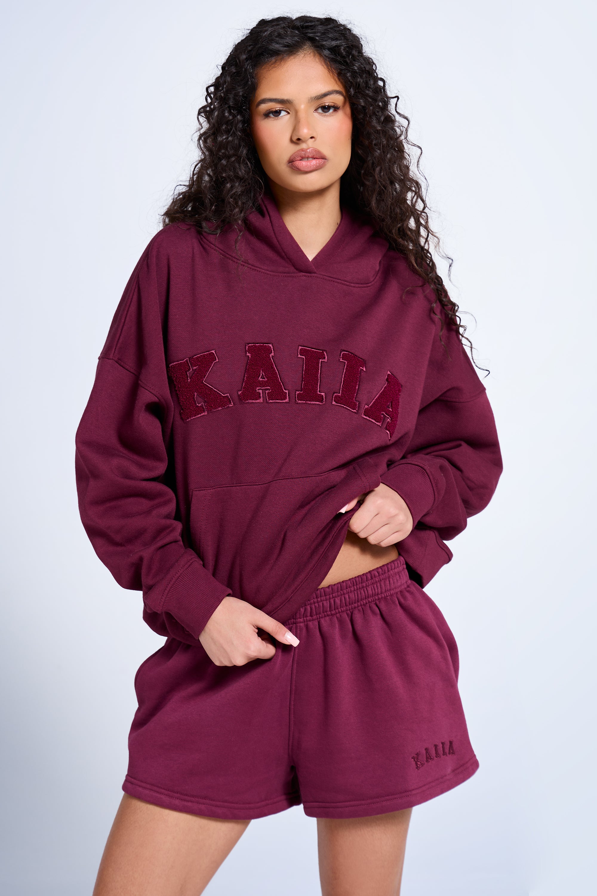 Kaiia Slogan Oversized Hoodie Co-ord Deep Burgundy