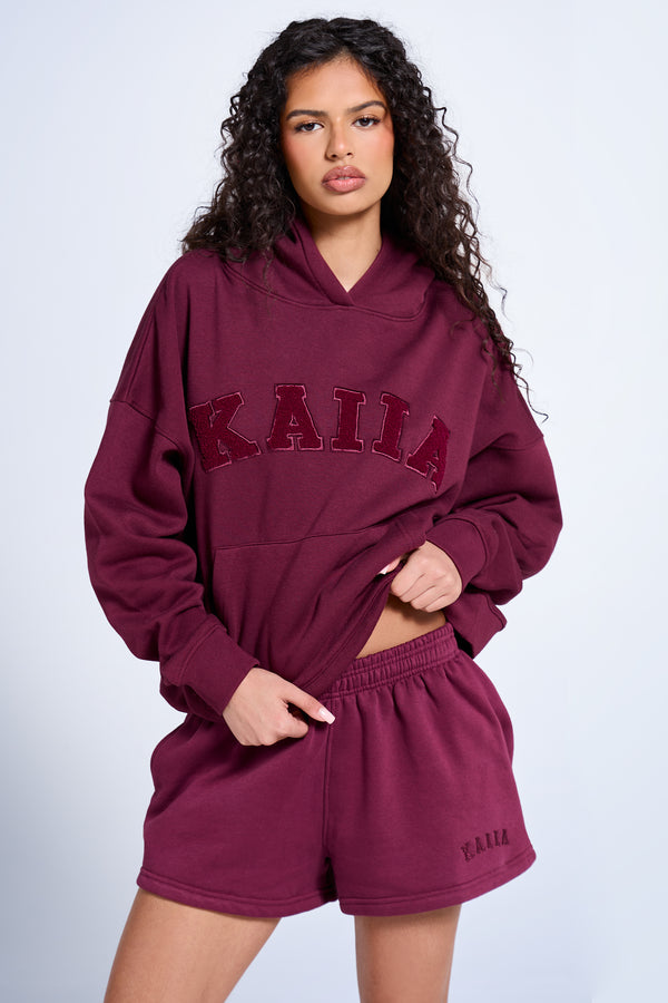 Kaiia Slogan Oversized Hoodie Deep Burgundy