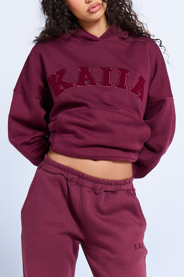 Kaiia Slogan Oversized Hoodie Deep Burgundy