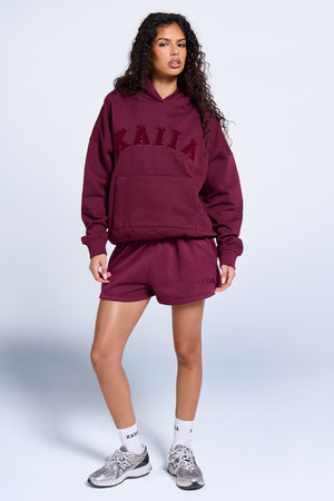 Kaiia Slogan Oversized Hoodie Deep Burgundy