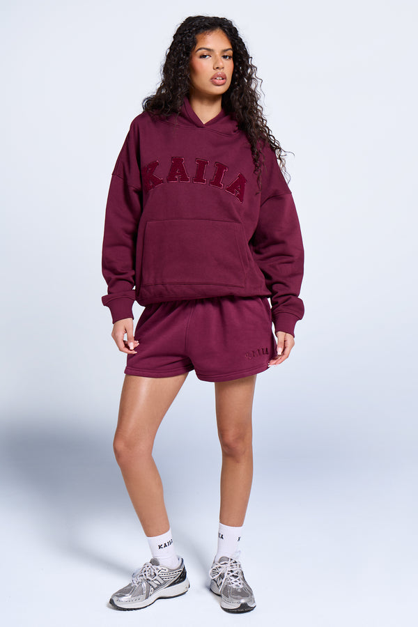 Kaiia Slogan Oversized Hoodie Deep Burgundy